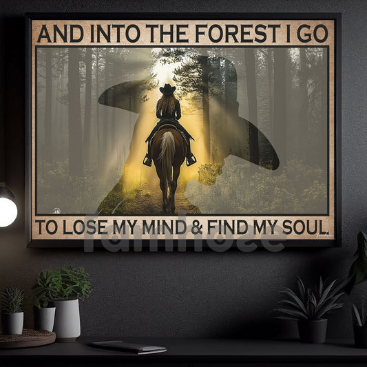 Cowgirl Canvas Painting, And Into The Forest I Go Wall Art Decor, Poster Gift For Cowgirl