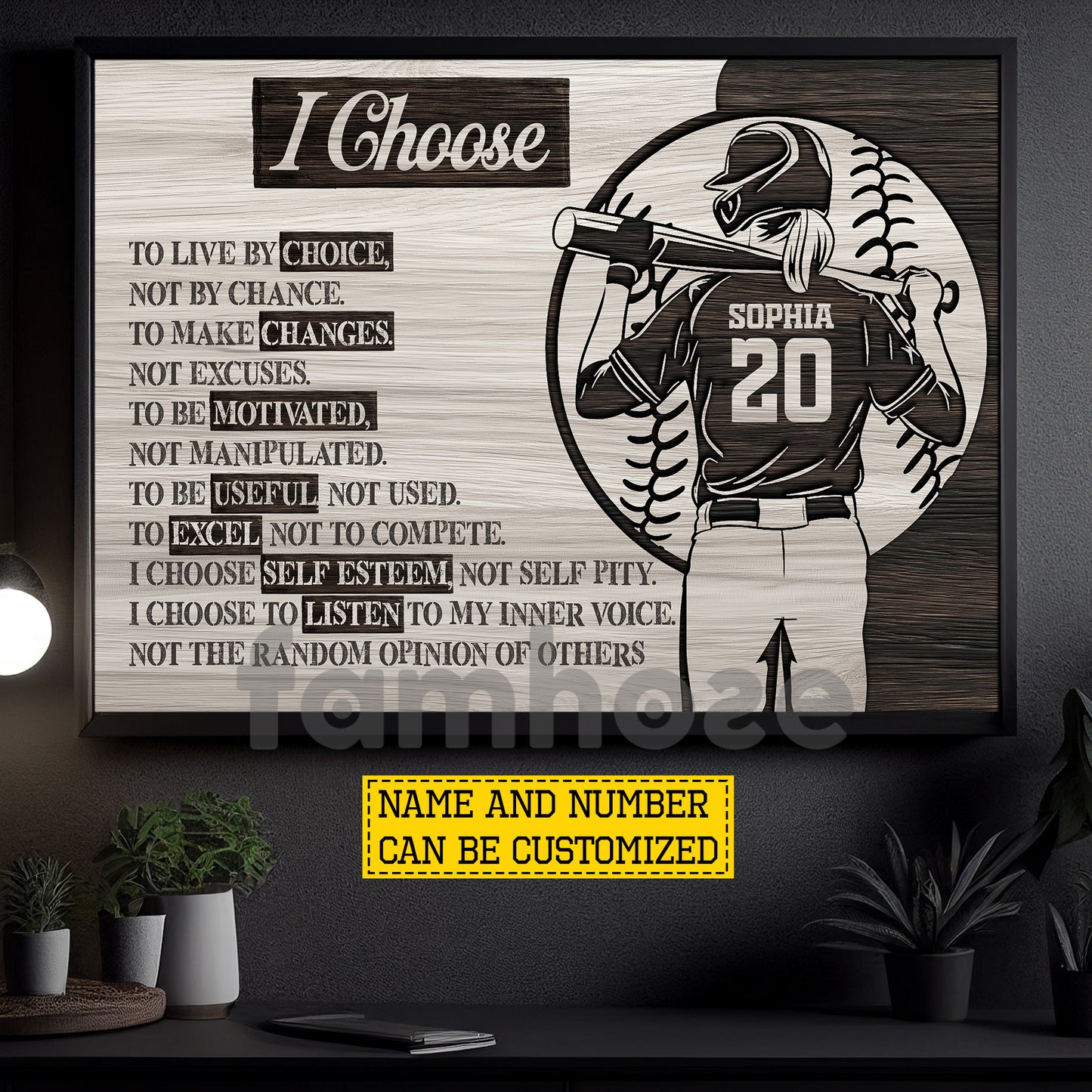 Personalized Softball Canvas Painting, I Choose To Live By Choice Sport Wall Art Decor, Poster Gift For Softball Lover