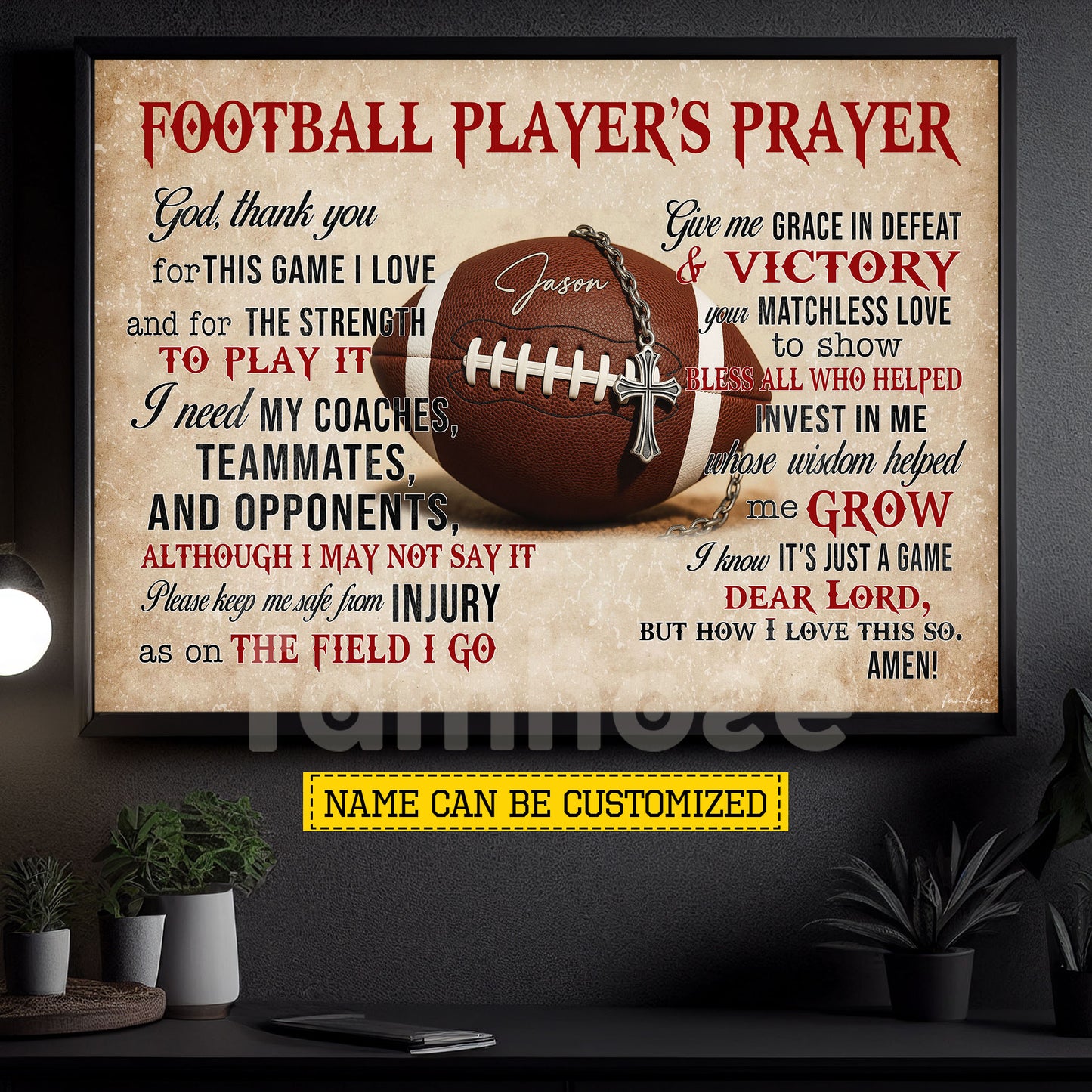 Personalized Football God Canvas Painting, Football Player's Prayer Sport Wall Art Decor, Poster Gift For Football Lover