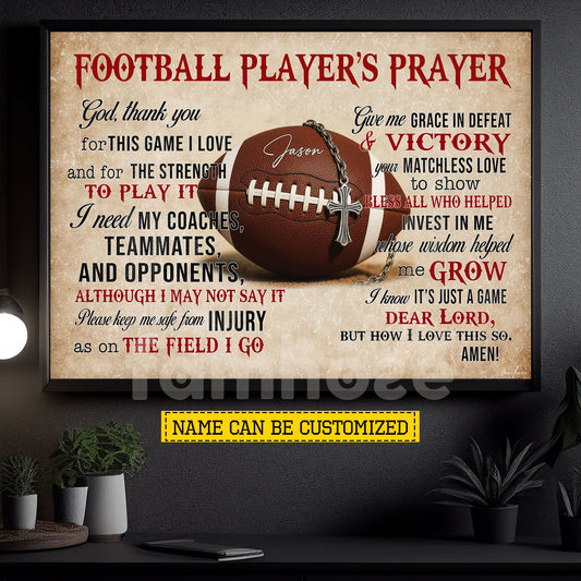 Personalized Football God Canvas Painting, Football Player's Prayer Sport Wall Art Decor, Poster Gift For Football Lover