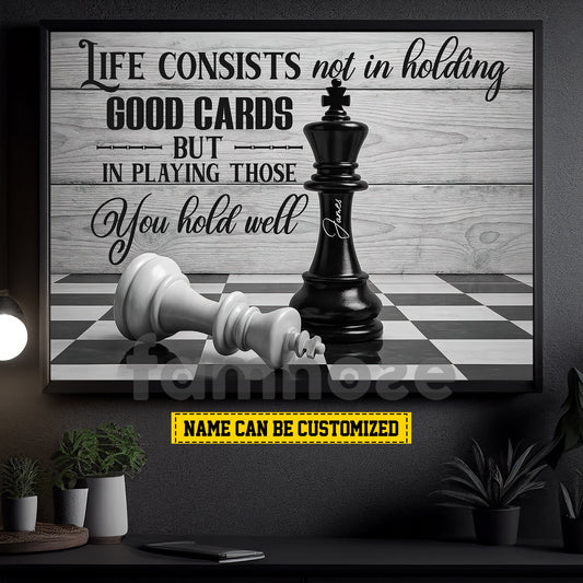 Personalized Chess Canvas Painting, Life Consists Not In Holding Good Cards Sport Wall Art Decor, Poster Gift For Chess Lovers