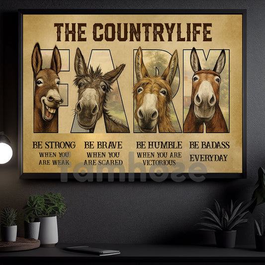Farm Donkey Canvas Painting, The Countrylife Farm Wall Art Decor, Farm Animal Poster Gift For Donkey Lovers