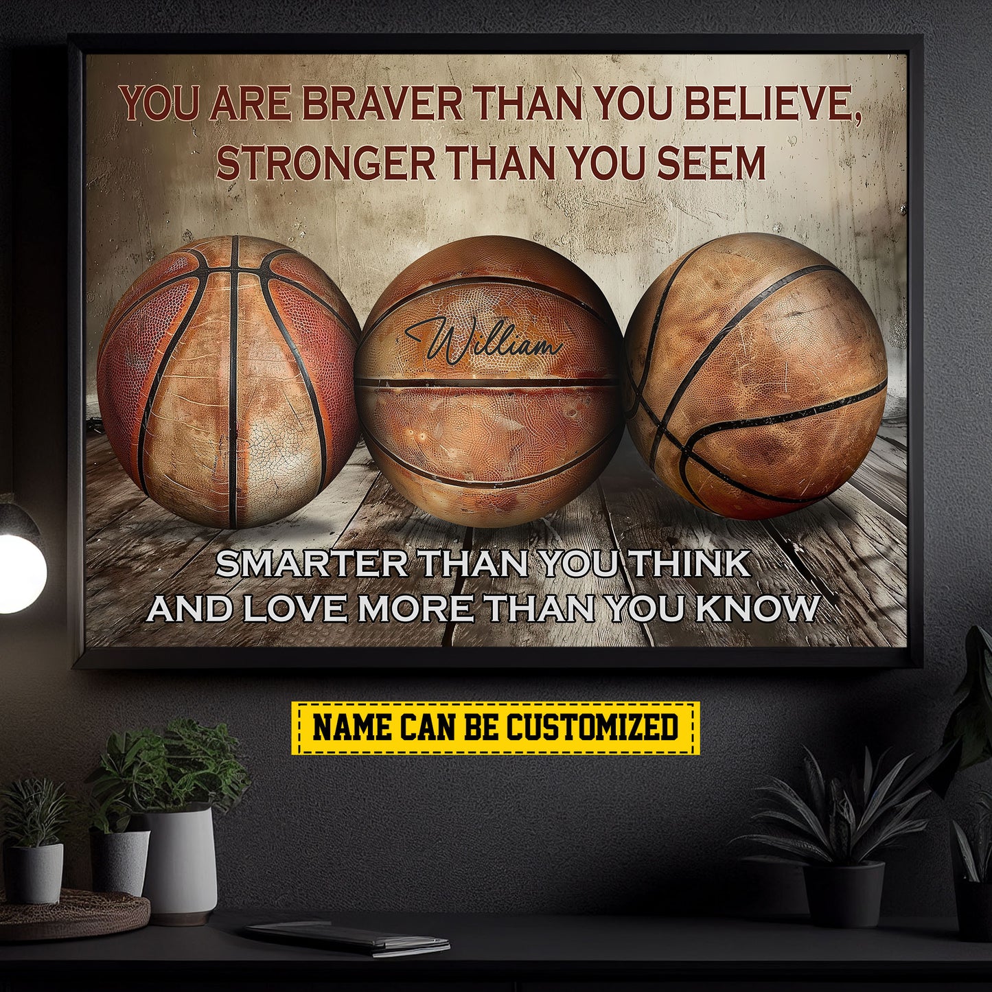 Personalized Motivational Basketball Canvas Painting, You're Braver Than You Believe, Sports Quotes Wall Art Decor, Poster Gift For Basketball Lovers, Basketball Players