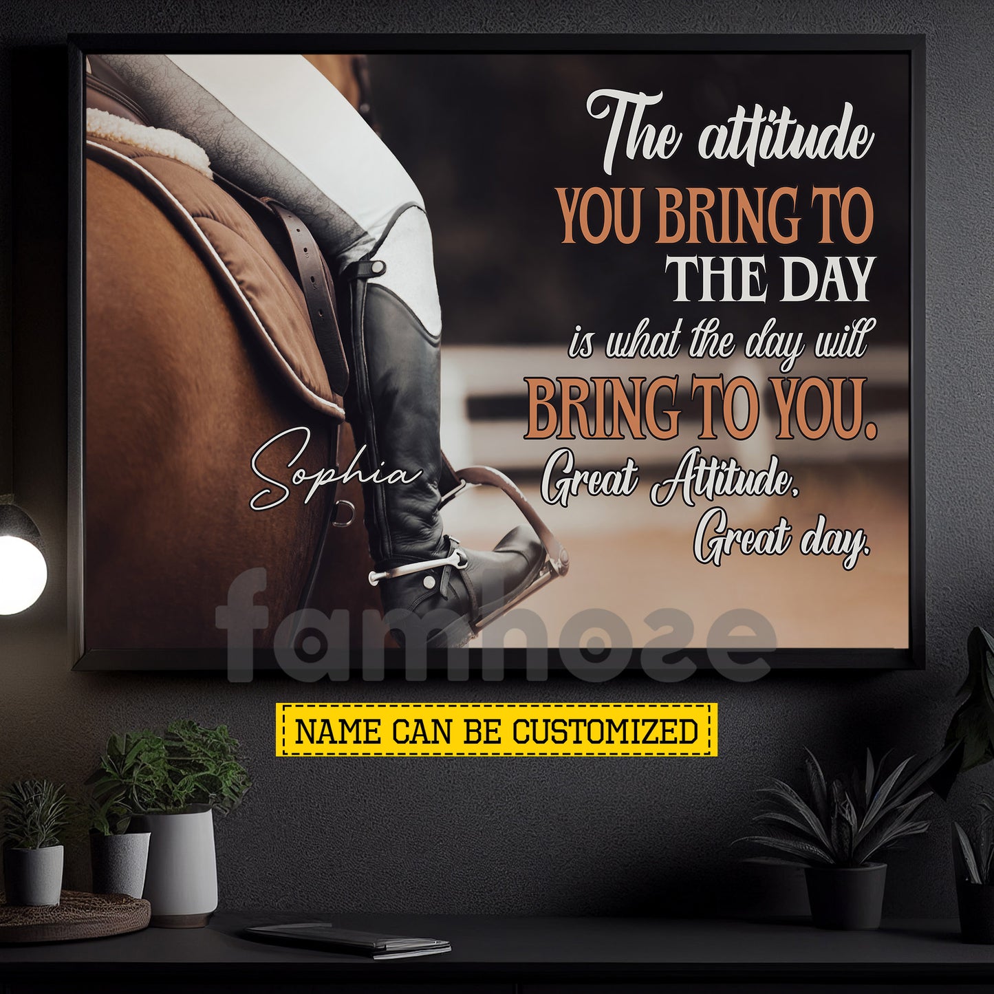 Motivational Personalized Horse Riding Girl Canvas Painting, The Attitude You Bring To The Day Wall Art Decor, Poster Gift For Horse Girl