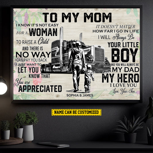 Interesting Personalized Mom Trucker Canvas Painting, To My Mom Wall Art Decor, Poster Gift For Mom Truck Drivers