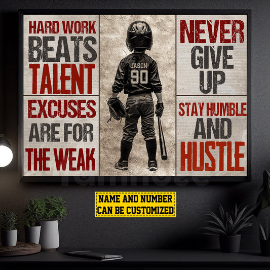 Personalized Baseball Boy Canvas Painting For Kids - Inspiring Quotes Never Give Up Poster Gift For Young Baseball Fans