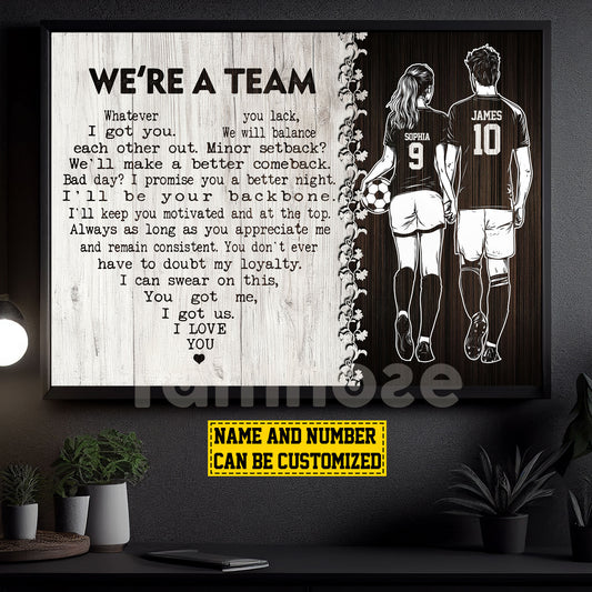 Romantic Personalized Soccer Couple Canvas Painting, We're A Team Sports Quotes Wall Art Decor, Poster Valentine's Day Gift For Soccer-Loving Couple