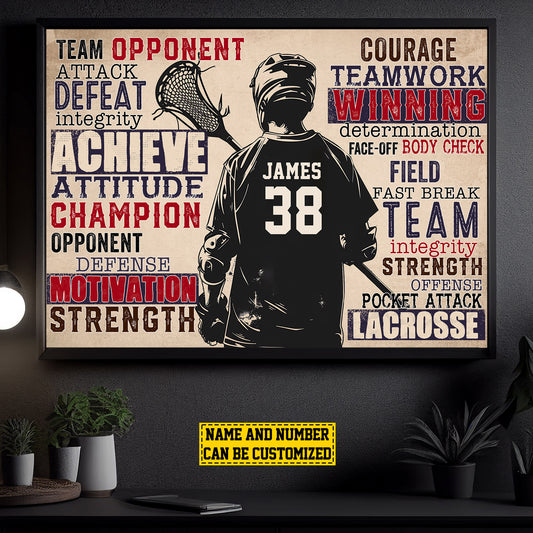 Personalized Motivational Lacrosse Canvas Painting, Champion Motivation Strength, Sports Quotes Wall Art Decor, Poster Gift For Lacrosse Lovers, Lacrosse Boys