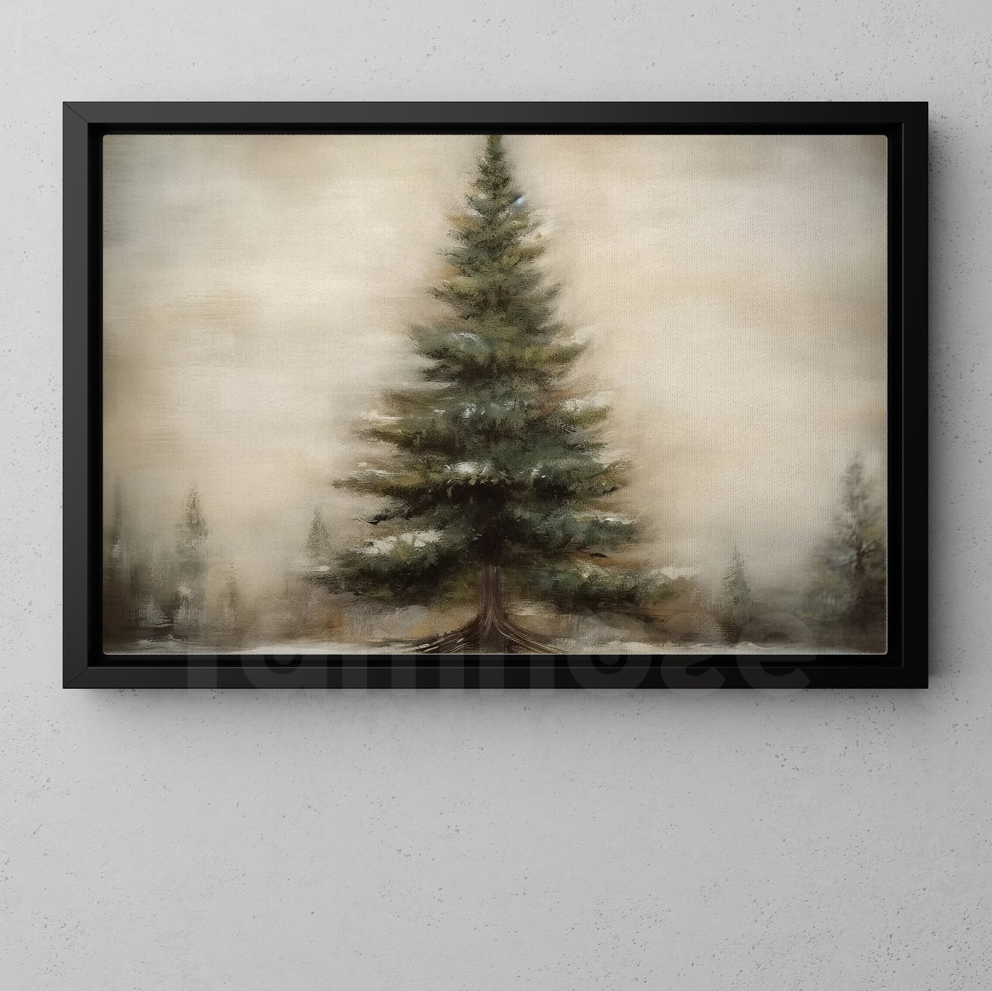 Solitary Winter Sentinel Christmas Tree, Canvas Painting, Xmas Wall Art Decor - Christmas Poster Gift