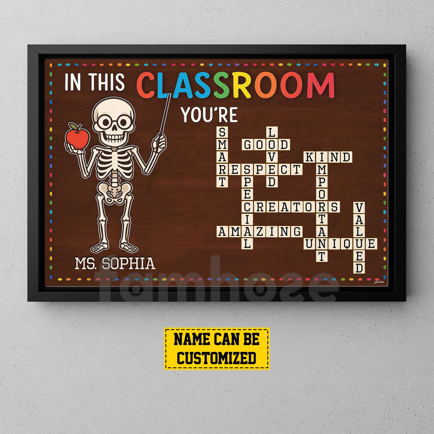 Personalized Skeleton Teacher Canvas Painting, In This Classroom Wall Art Decor, Poster Gift For Teacher Lovers