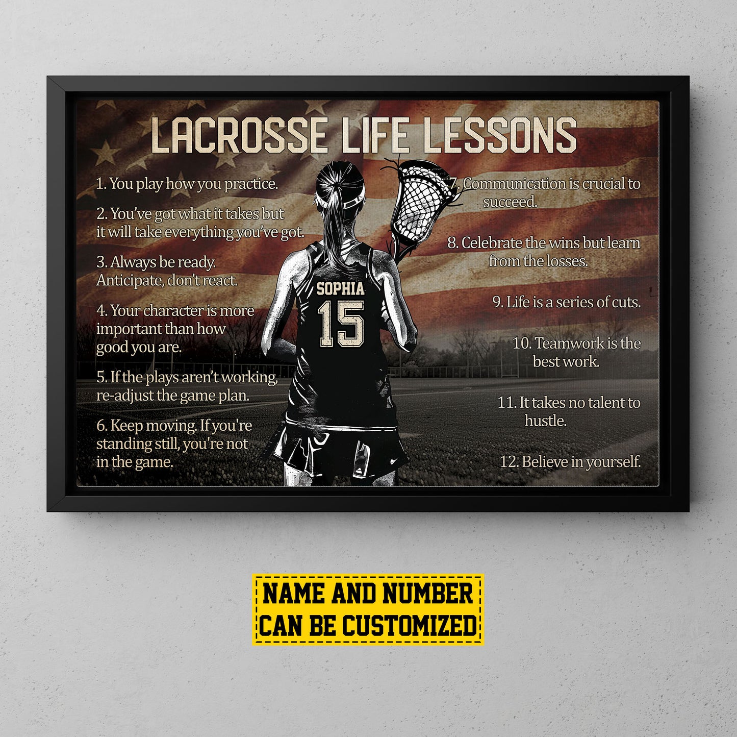 Personalized Motivational Lacrosse Girl Canvas Painting, Lacrosse Life Lessons, Sports Quotes Wall Art Decor, Poster Gift For Lacrosse Lovers, Lacrosse Girls