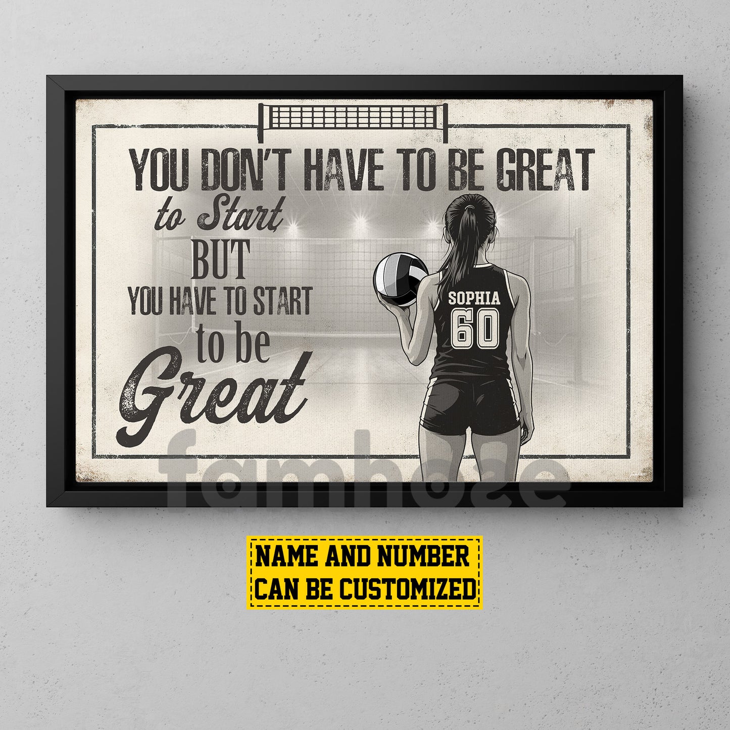 Motivational Personalized Volleyball Girl Canvas Painting, You Don't Have To Be Great Sport Wall Art Decor, Poster Gift For Volleyball Lovers