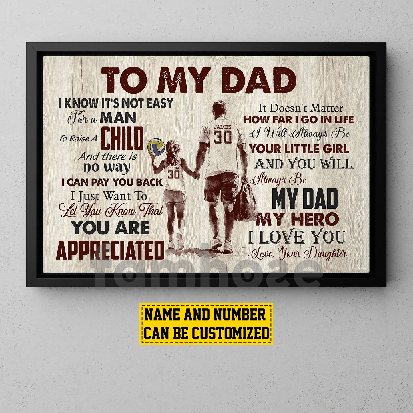 Personalized Volleyball Dad Girl Canvas Painting, To My Dad  I Know It's Not Easy Sport Wall Art Decor, Poster Gift For Volleyball Lovers