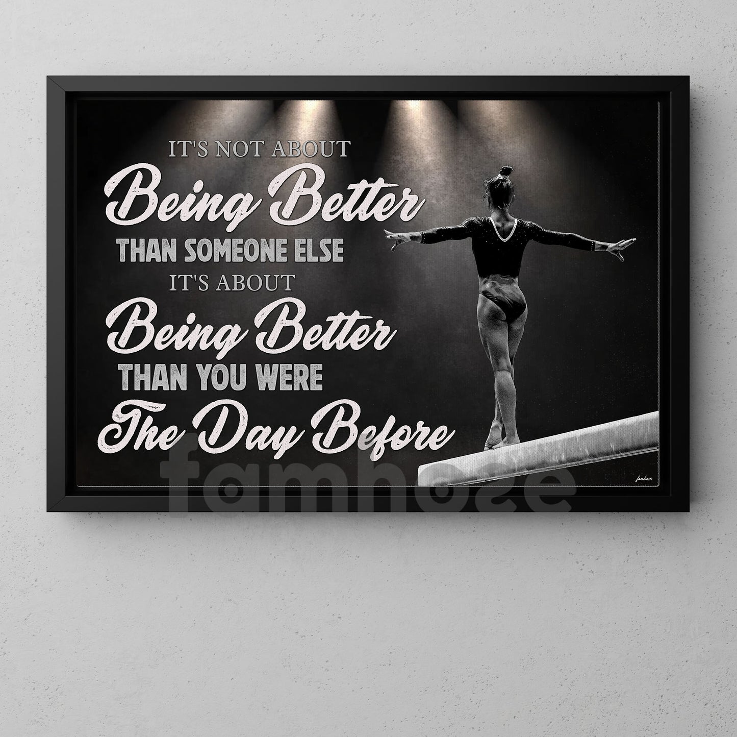 Motivational Gymnastic Girl Canvas Painting, It's About Being Better Than You Were The Day Before Wall Art Decor, Poster Gift For Gymnastics Lovers