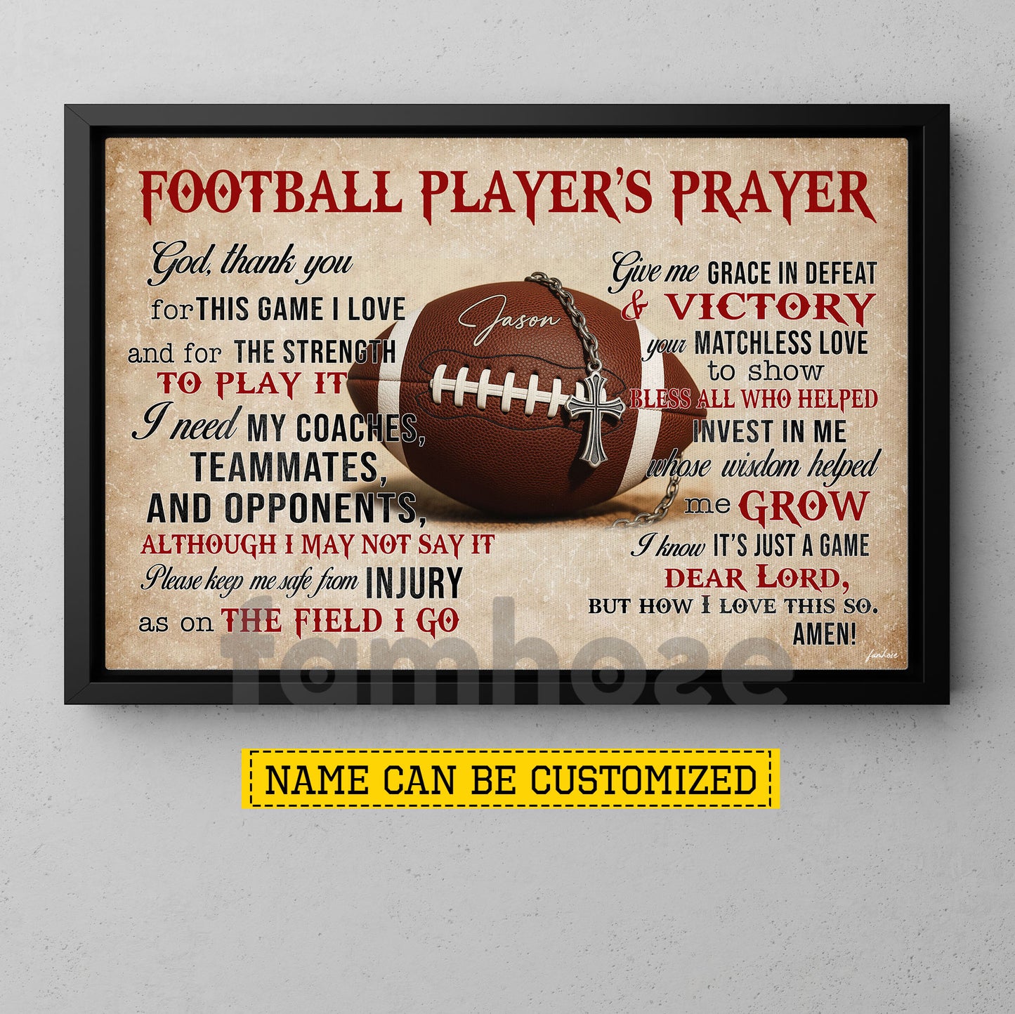 Personalized Football God Canvas Painting, Football Player's Prayer Sport Wall Art Decor, Poster Gift For Football Lover