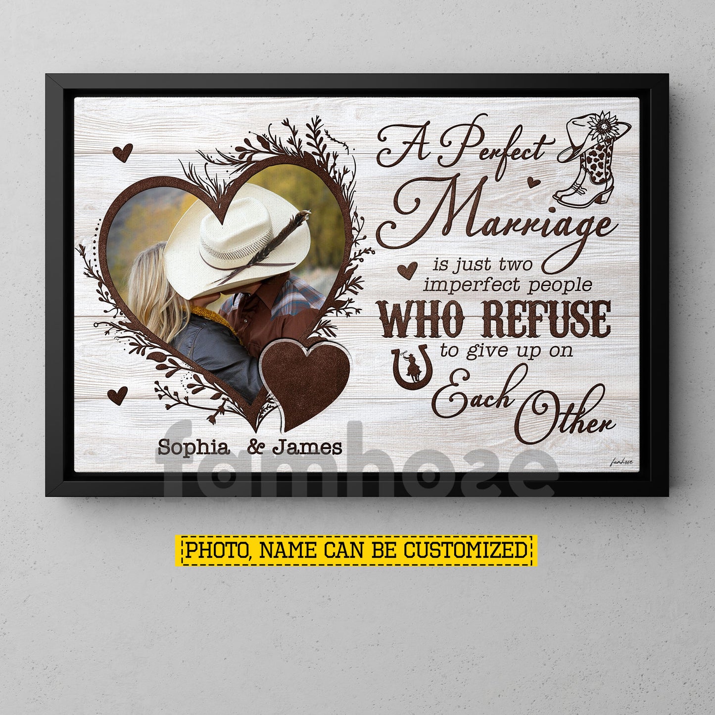 Personalized Cowboy Cowgirl Love Couple Canvas Painting, A Perfect Marriage Wall Art Decor, Poster Gift For Cowboy, Cowgirl