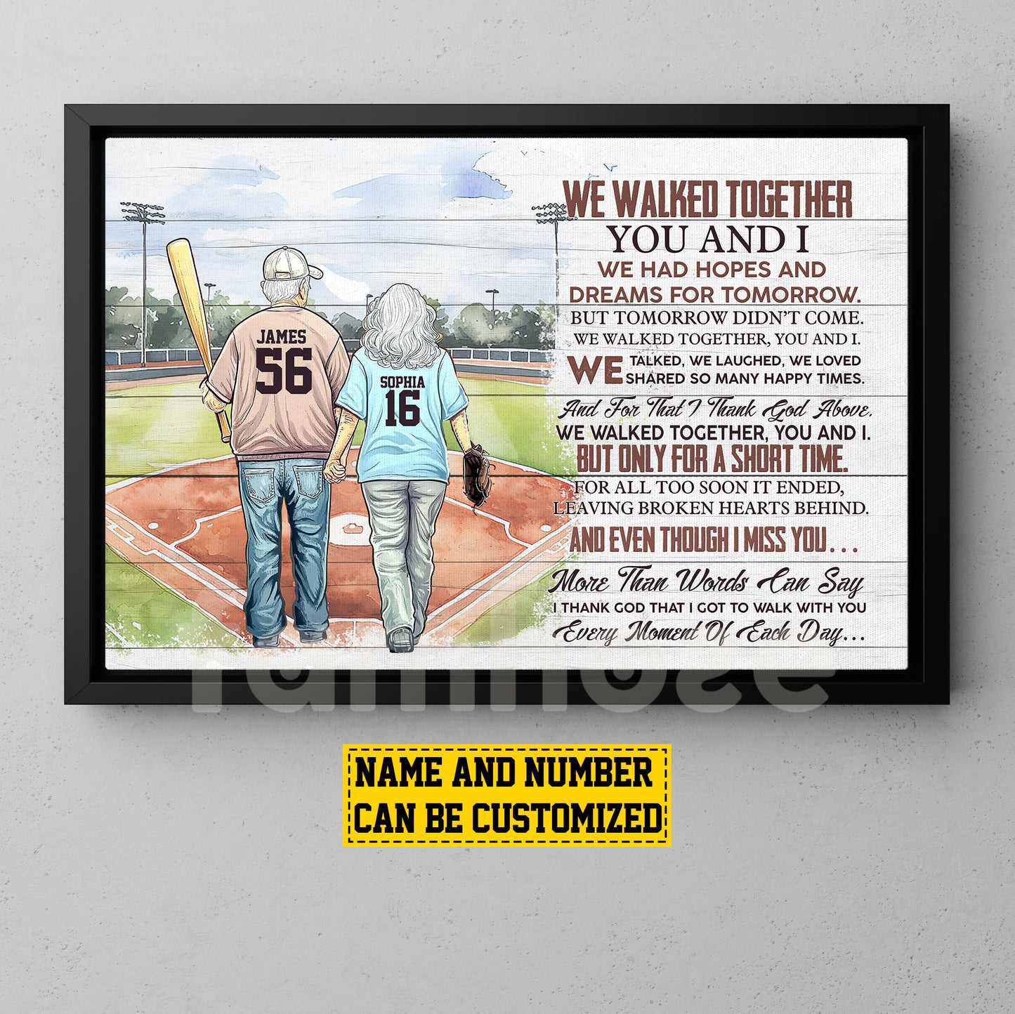 Personalized Baseball Couple Old Canvas Painting, We Walked Together You And I Romantic Quotes Wall Art Decor, Poster Valentine's Day Gift For Baseball-Loving Couple