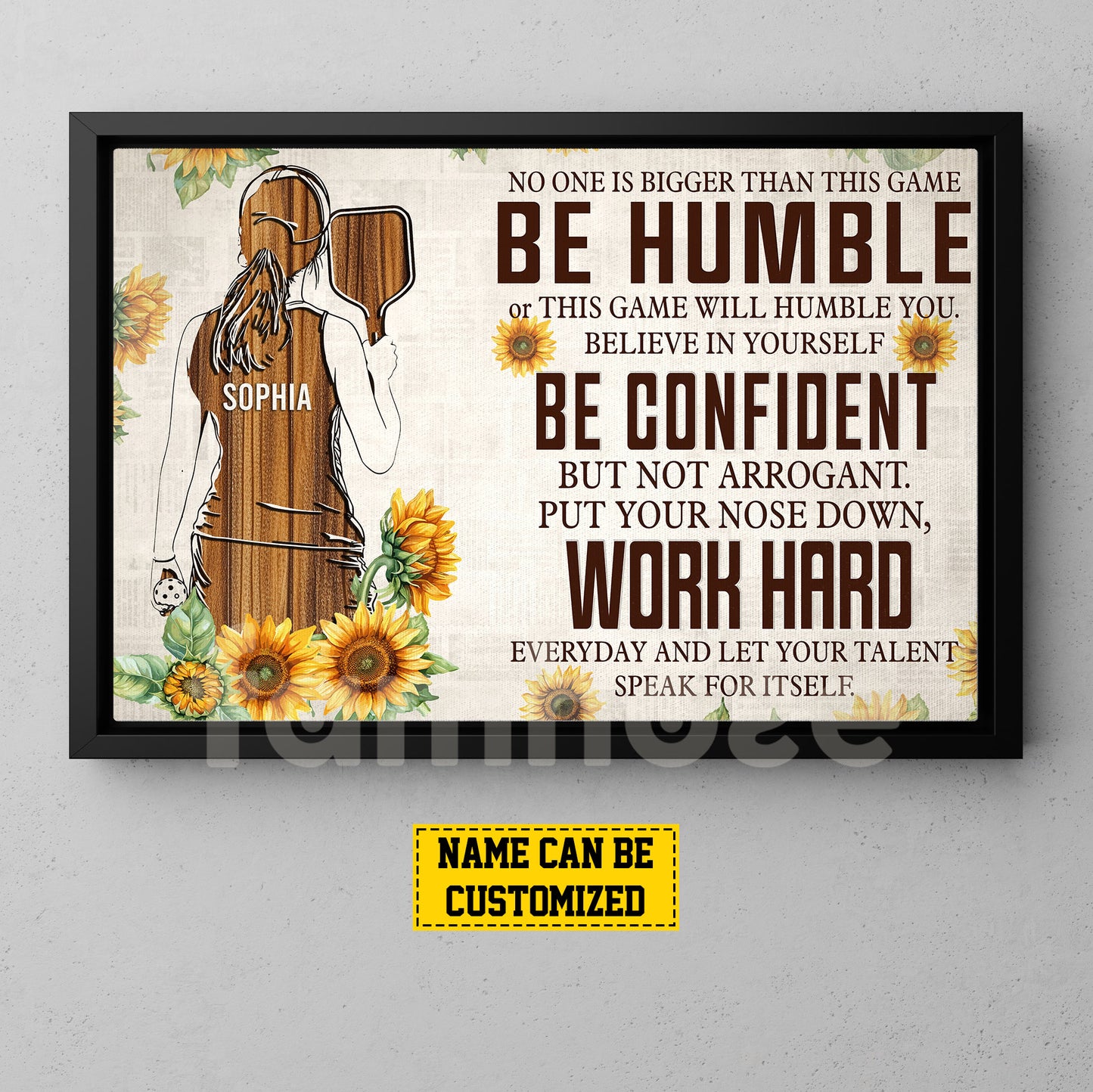 Personalized Motivational Pickleball Girl Canvas Painting, Be Humble Be Confident Work Hard, Sports Wall Art Decor, Poster Gift For Pickleball Lovers