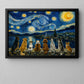Impasto Oil Dog Canvas Painting, A Night Beneath the Stars Wall Art Decor, Poster Gift For Dog Lovers
