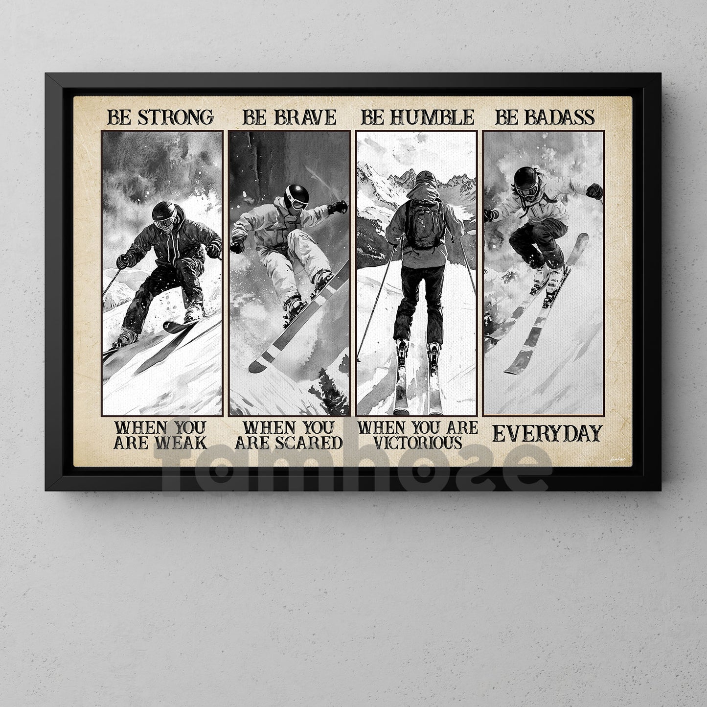 Motivational Skiing Boy Canvas Painting, Be Strong Brave Humble Badass Sport Wall Art Decor, Poster Gift For Skiing Lovers