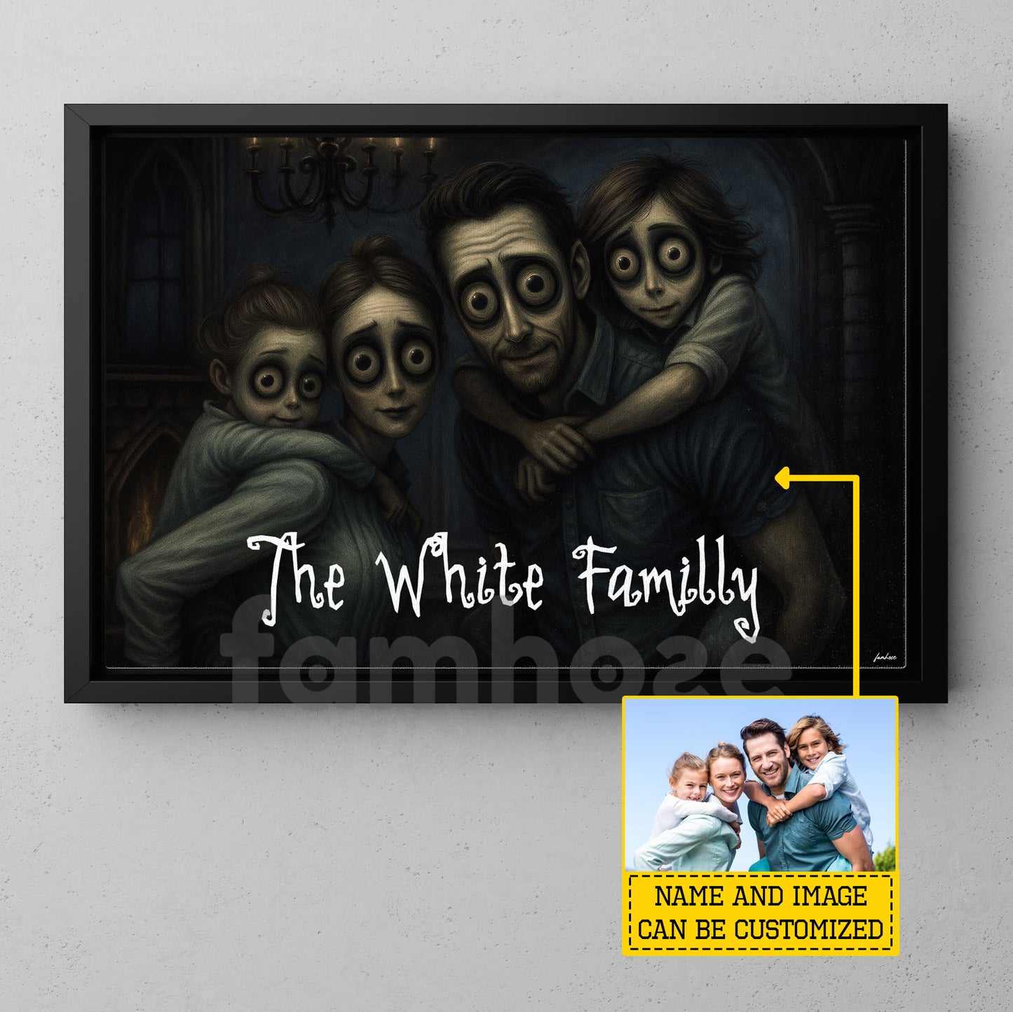 Personalized Halloween Family Canvas Painting, Family Portrait Wall Art Decor, Spooky Season Poster Gift