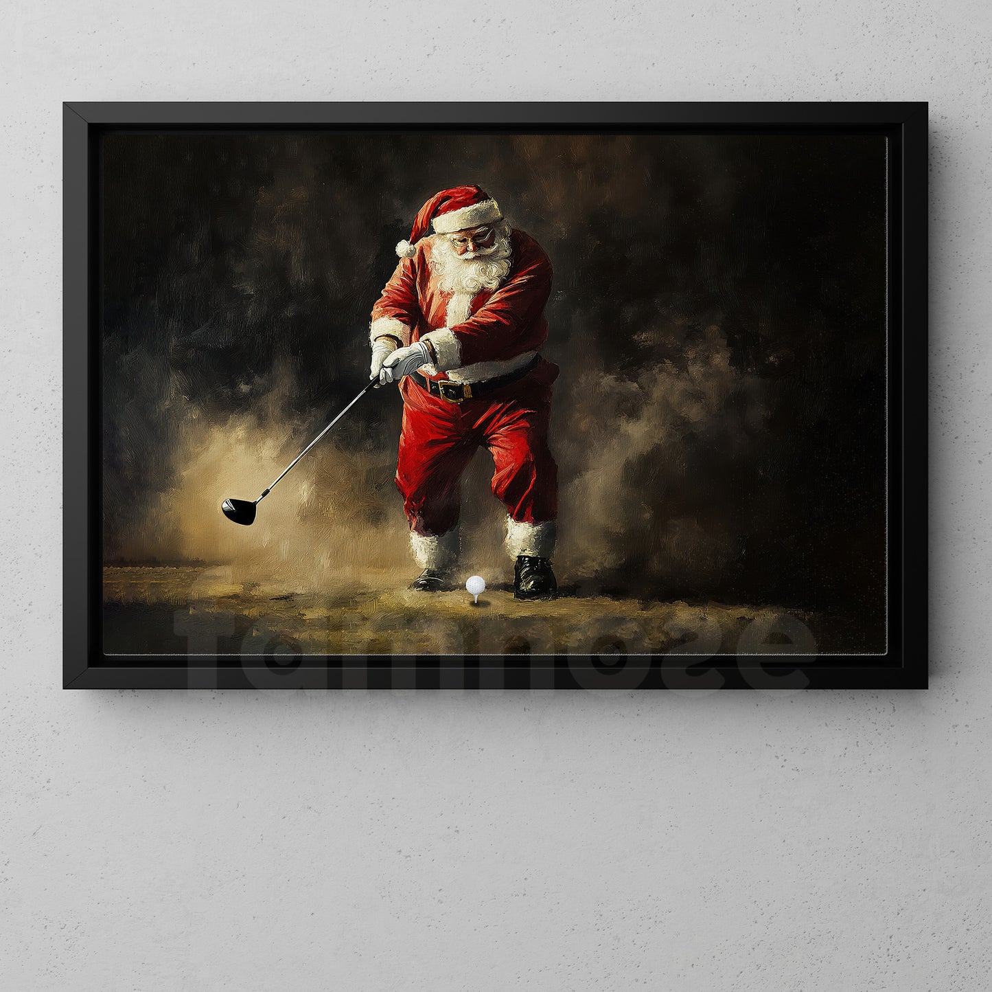 Christmas Golf Canvas Painting, Santa Plays Golf Wall Art Decor, Poster Gift For Golf Lovers