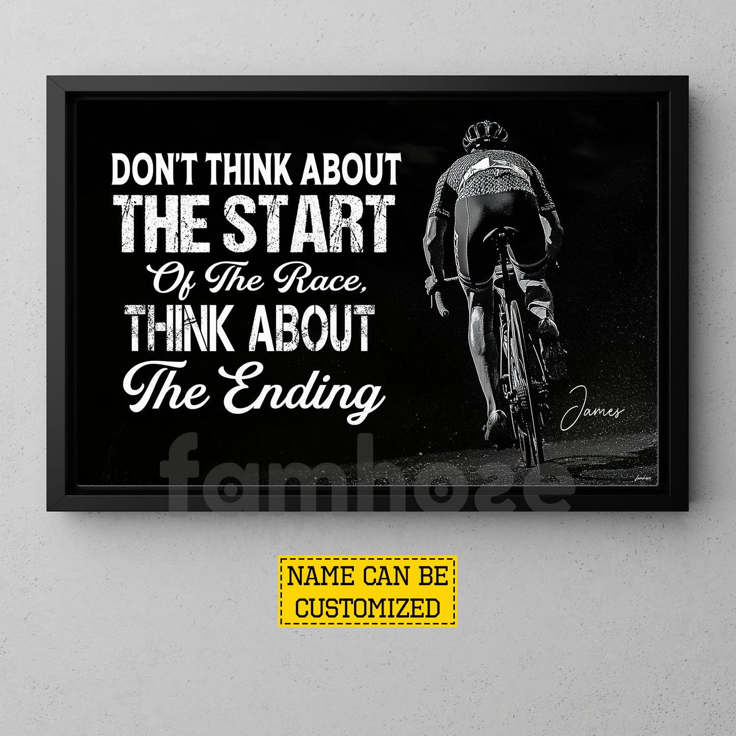 Personalized Cycling Canvas Painting, Don't Think About The Start Of The Race Think About The Ending Sport Wall Art Decor, Poster Gift For Cycling Lovers