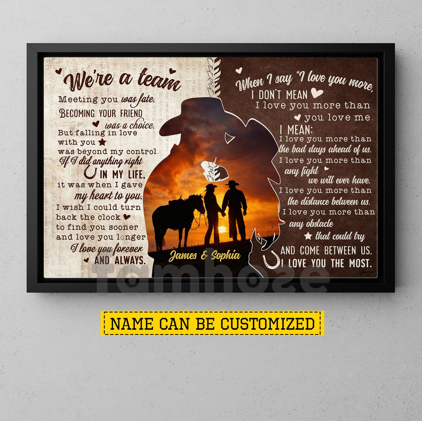 Personalized Cowboy Cowgirl Couple Canvas Painting, We're A Team Wall Art Decor, Valentine Poster Gift For Western Couple