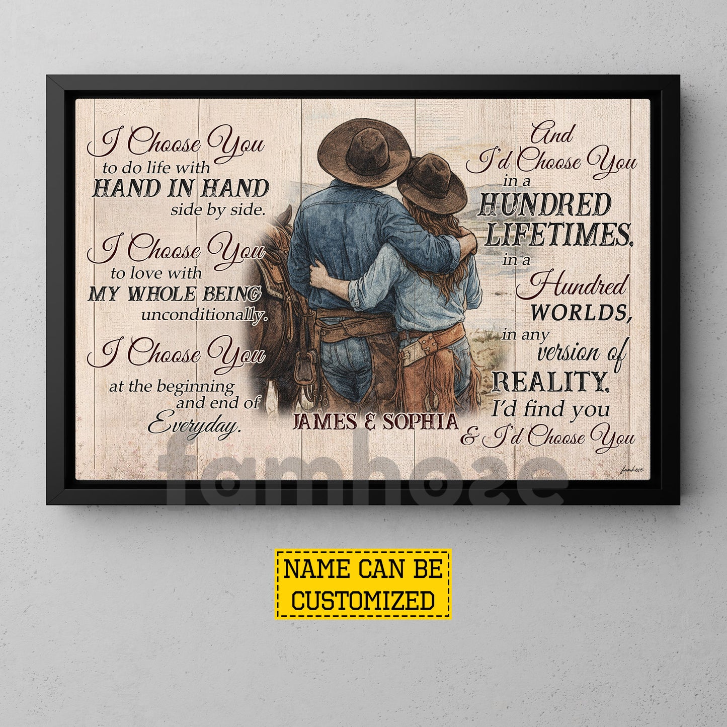 Personalized Cowboy Cowgirl Couple Canvas Painting, I Choose You Wall Art Decor, Valentine Poster Gift For Western Couple