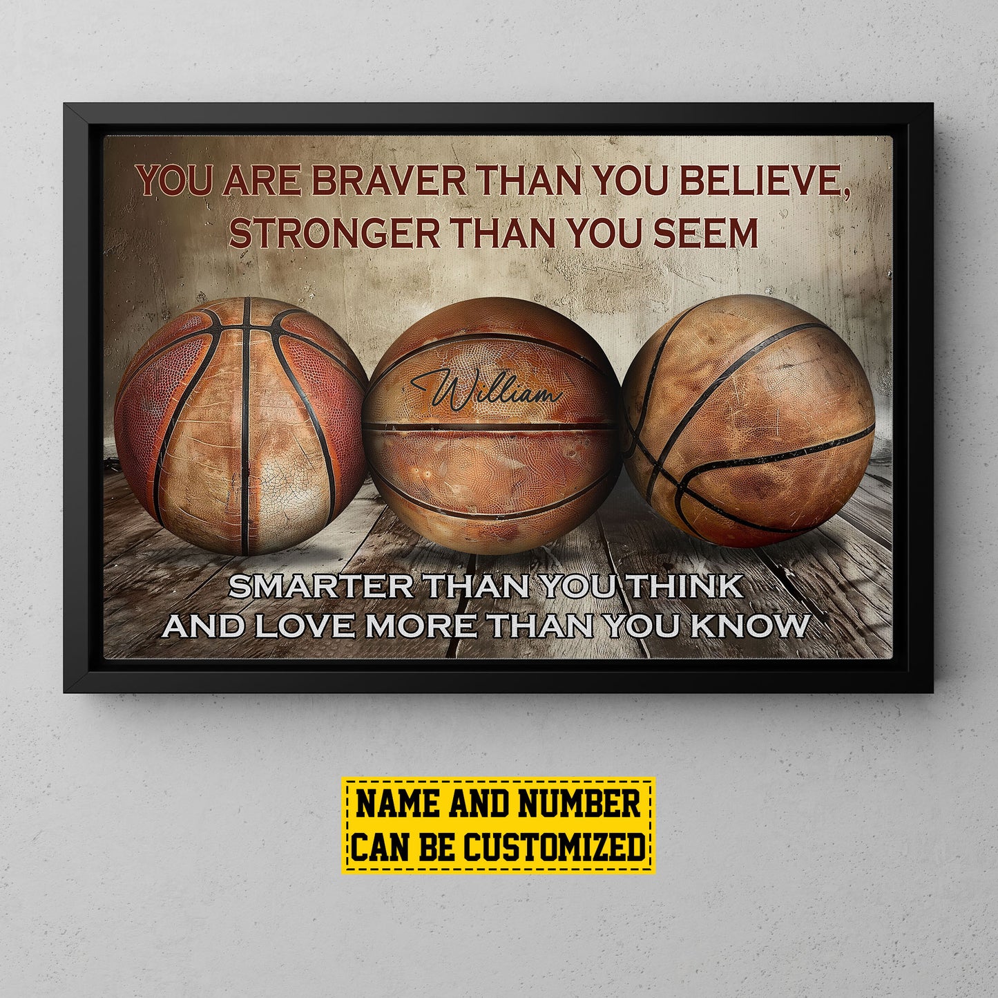 Personalized Motivational Basketball Canvas Painting, You're Braver Than You Believe, Sports Quotes Wall Art Decor, Poster Gift For Basketball Lovers, Basketball Players