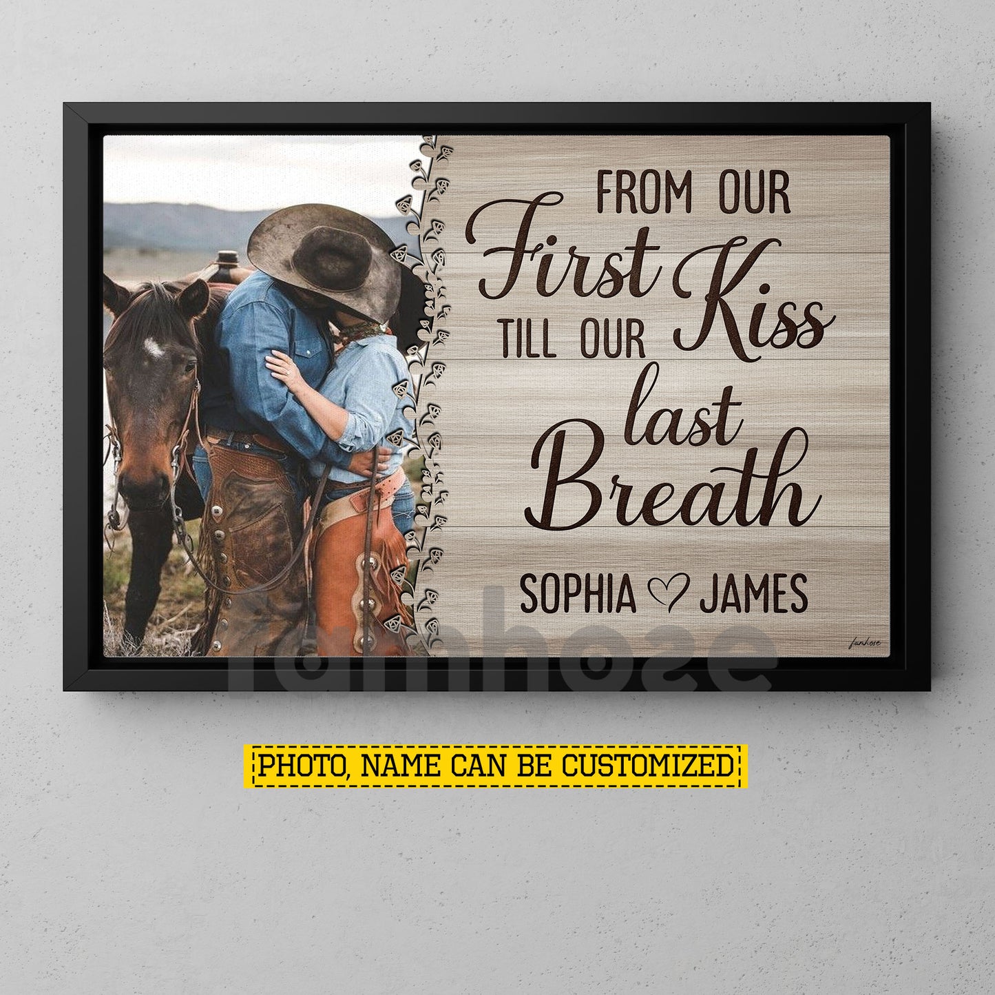 Personalized Cowboy Cowgirl Couple Canvas Painting, From Our First Kiss Wall Art Decor, Valentine Poster Gift For Western Couple