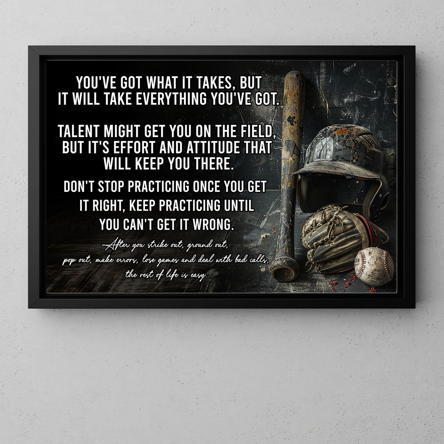 Motivational Baseball Canvas Painting, Don't Stop Practicing Once You Get It Right, Sports Quotes Wall Art Decor, Poster Gift For Baseball Lovers