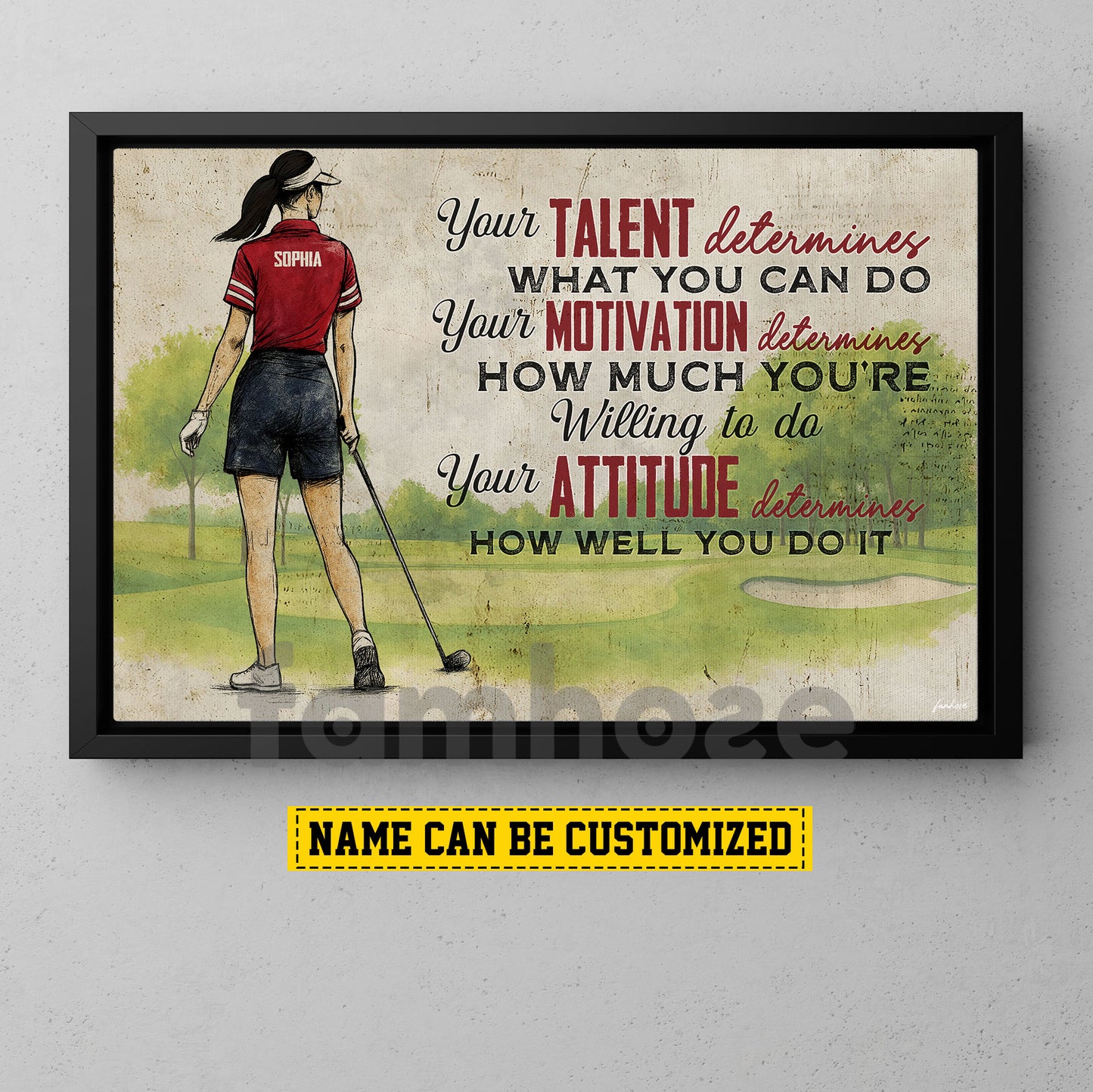 Motivational Personalized Golf Girl Canvas Painting, Your Talent Determines What You Do Sport Wall Art Decor, Poster Gift For Golf Lover