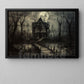 Moonlit Manor, Dark House Canvas Painting, Spooky Season Wall Art Decor, Halloween Poster Gift For House Lovers