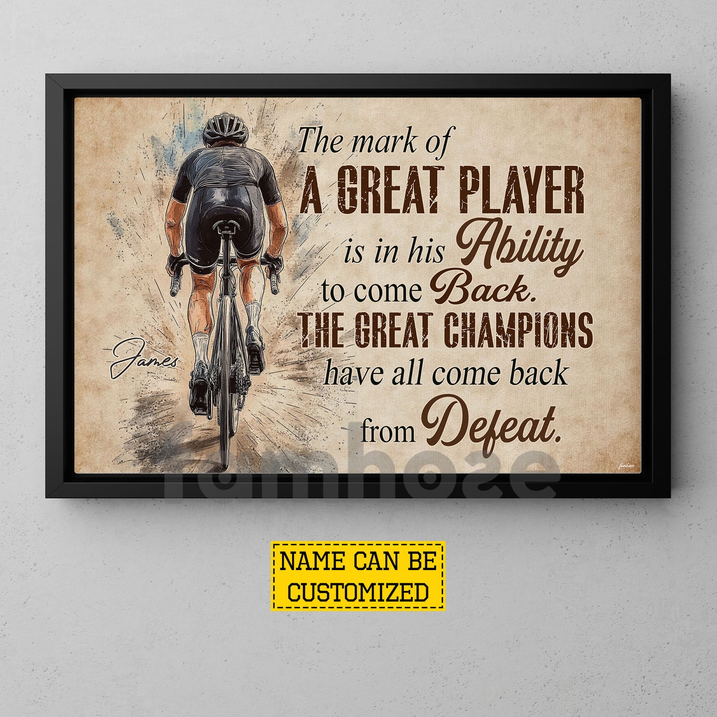Personalized Cycling Canvas Painting, The Great Champions Have All Come Back From Defeat Sport Wall Art Decor, Poster Gift For Cycling Lovers