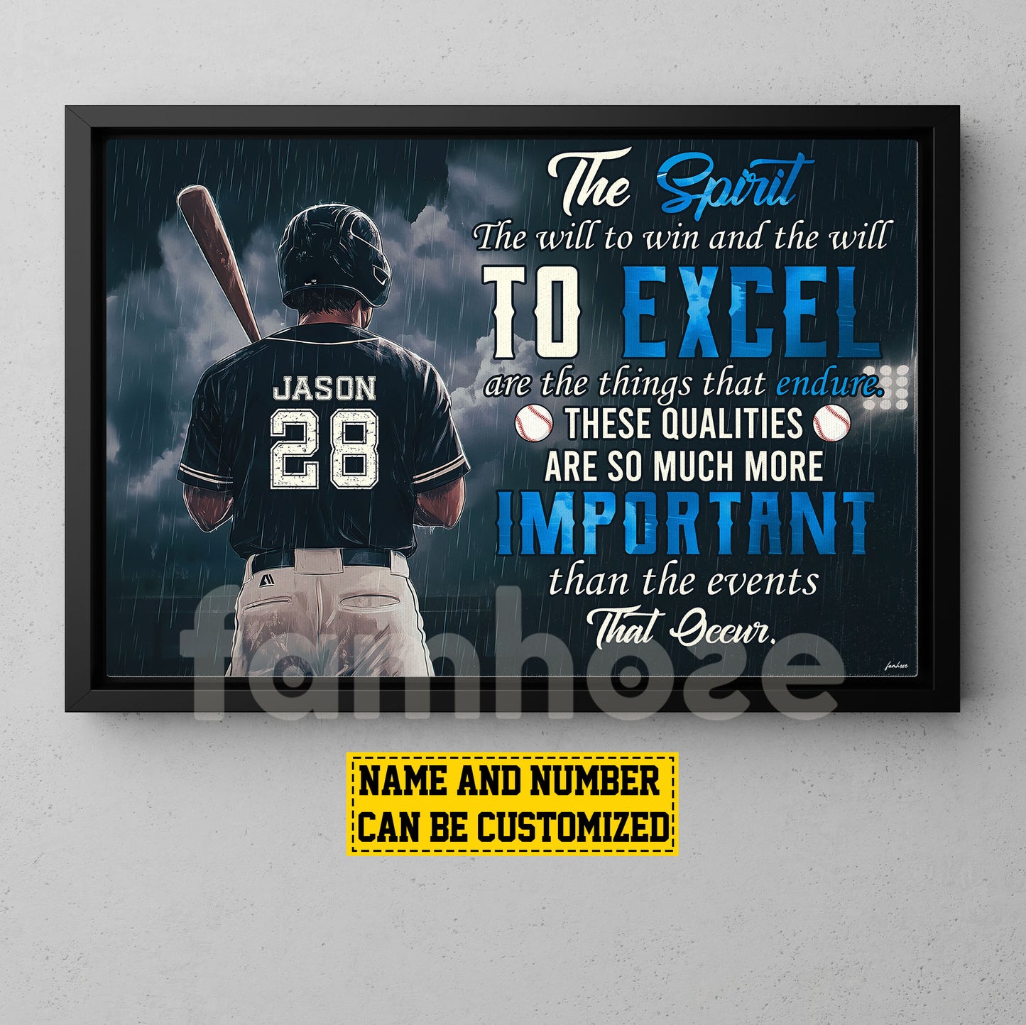 Motivational Personalized Baseball Boy Canvas Painting, The Spirit The Will To Win Sport Wall Art Decor, Poster Gift For Baseball Lovers