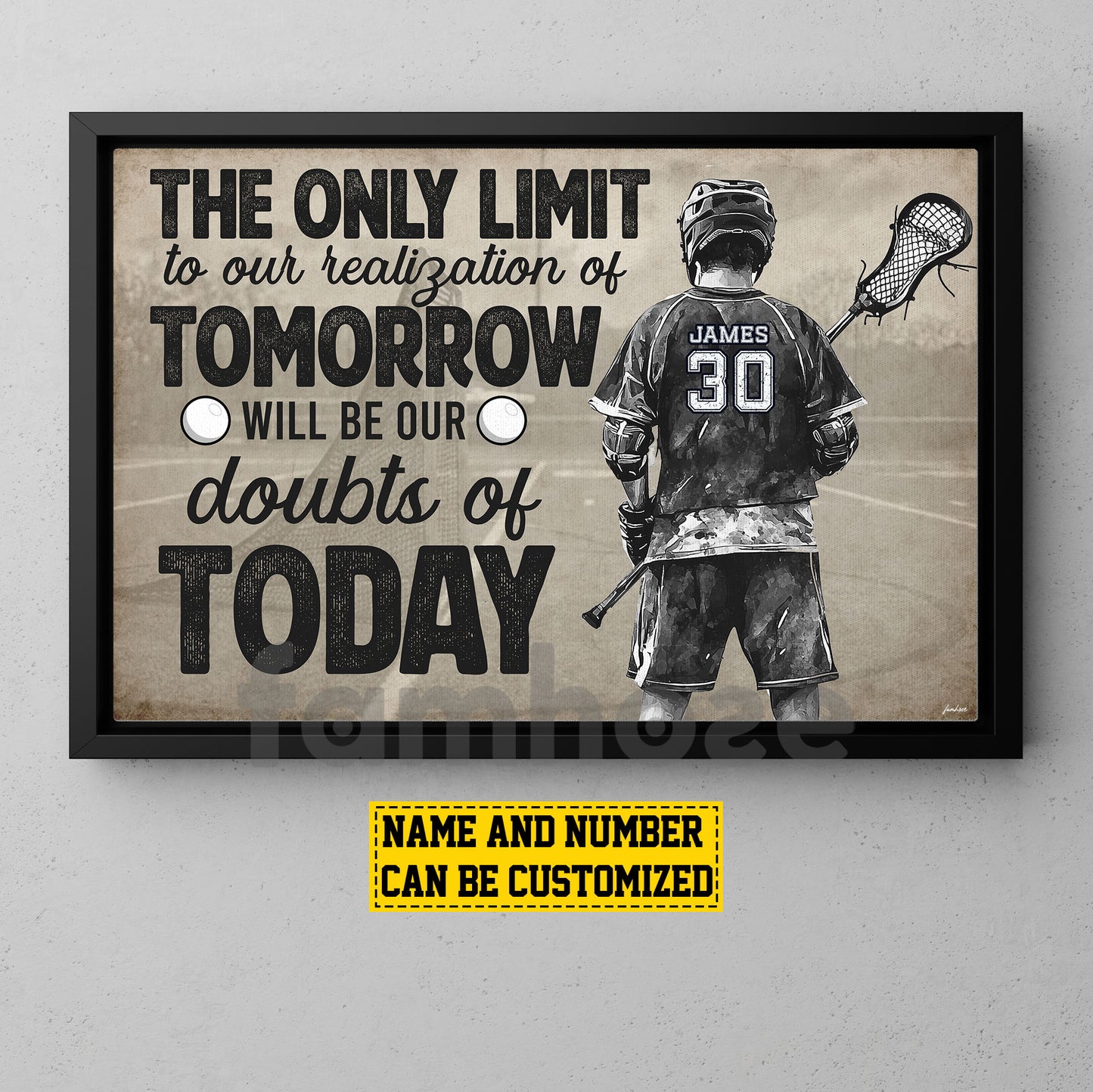 Motivational Personalized Lacrosse Man Canvas Painting, The Only Limit To Our Realization Of Tomorrow Sport Wall Art Decor, Poster Gift For Lacrosse Lovers