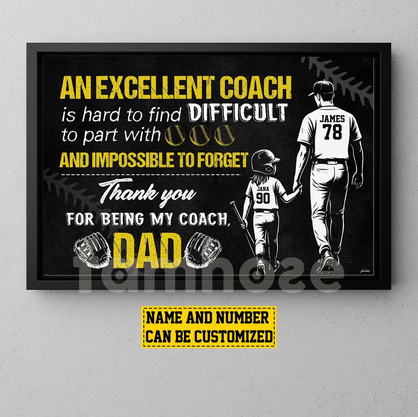 Motivational Personalized Softball Dad Daughter Canvas Painting, An Excellent Coach Sport Wall Art Decor, Poster Father's Day Gift For Softball Lovers