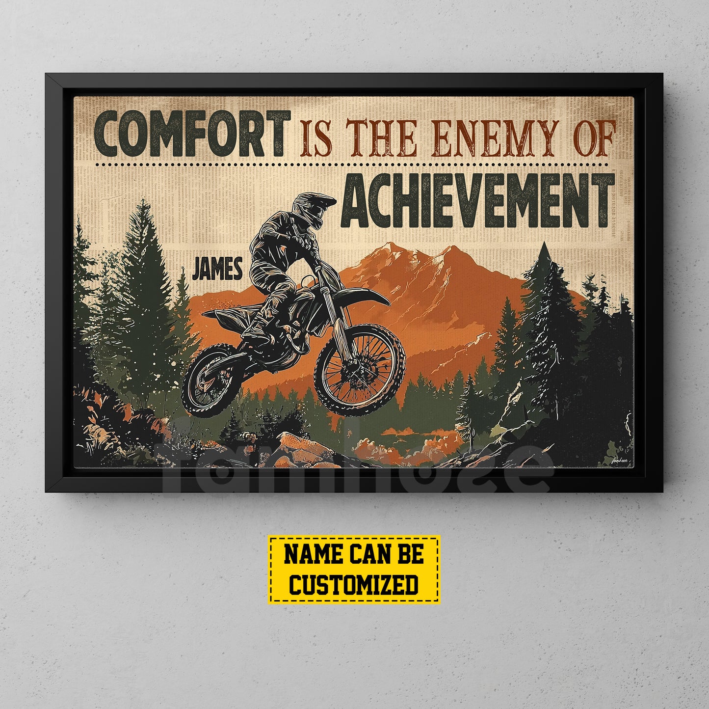 Motivational Personalized Motocross Canvas Painting, Comfort Is The Enemy Of Achievement Sport Wall Art Decor, Poster Gift For Motocross Lovers