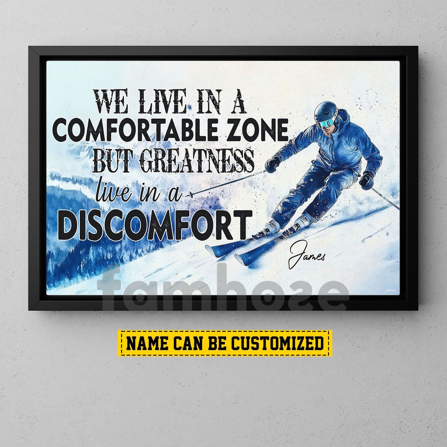 Personalized Skiing Man Canvas Painting, We Live In A Comfortable Zone Sport Wall Art Decor, Poster Gift For Skiing Lovers