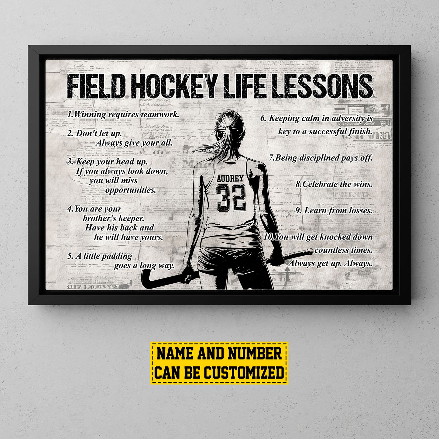 Personalized Field Hockey Girl Canvas Painting, Field Hockey Life Lessons, Sports Quotes Wall Art Decor, Poster Gift For Field Hockey Lovers, Field Hockey Players