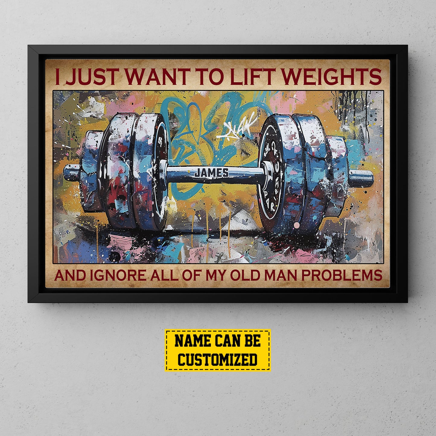 Personalized Gym Canvas Painting, I Just Want To Lift Weights, Motivational Fitness Quotes Wall Art, Ideal Poster Gift For Sports Enthusiasts