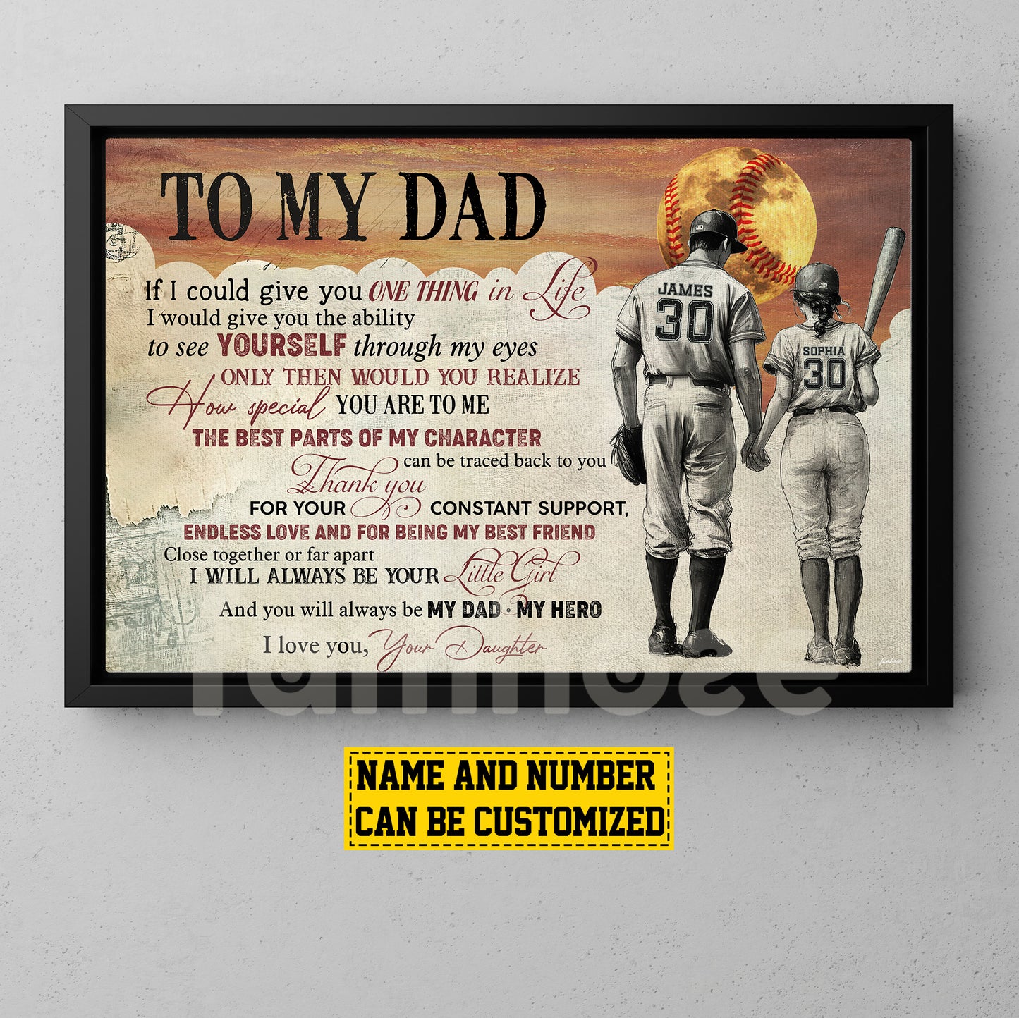 Motivational Personalized Softball Dad Daughter Canvas Painting, To My Dad If I Could Give You One Thing Sport Wall Art Decor, Poster Father's Day Gift For Softball Lovers