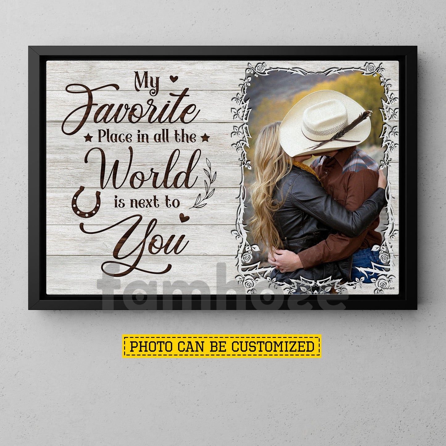 Personalized Cowboy Cowgirl Love Couple Canvas Painting, My Favorite Place In All The Word Wall Art Decor, Poster Gift For Cowboy, Cowgirl
