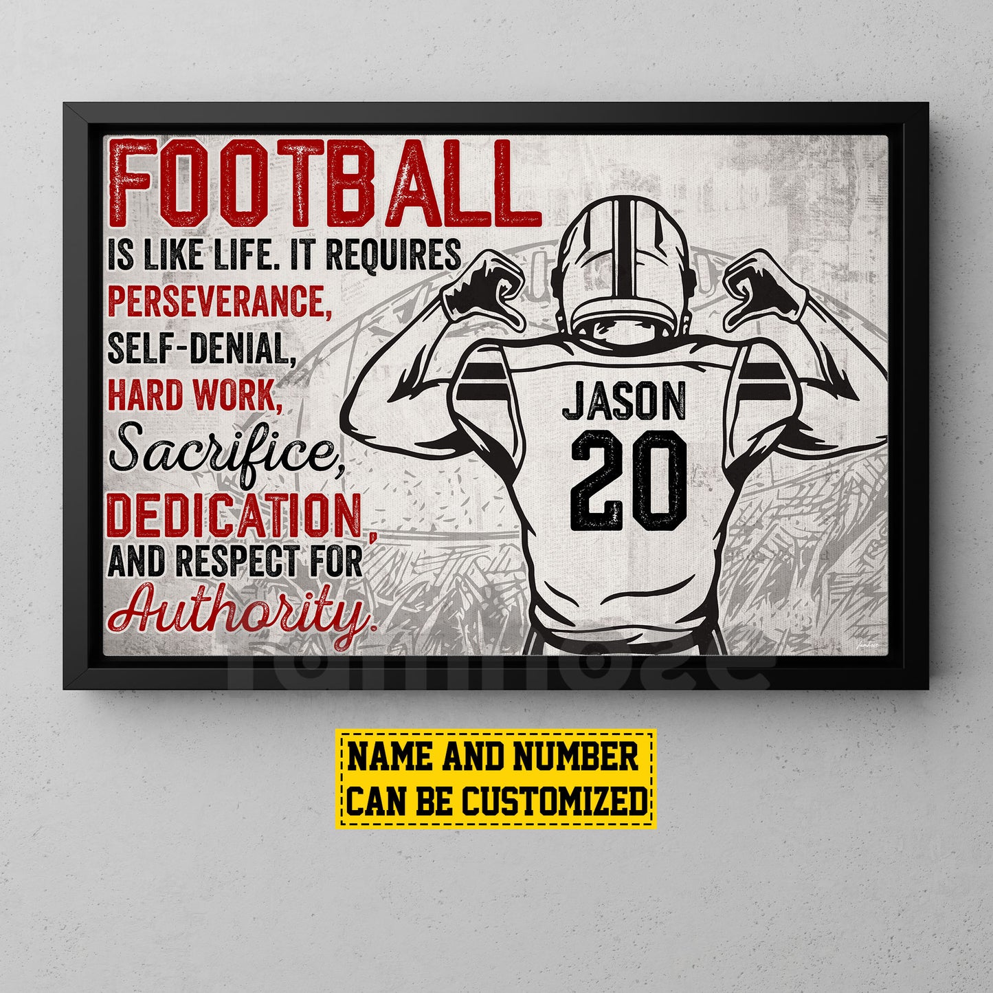 Personalized Football Boy Canvas Painting, Football Is Like Life Inspirational Quotes Wall Art Decor, Poster Gift For Football Lovers