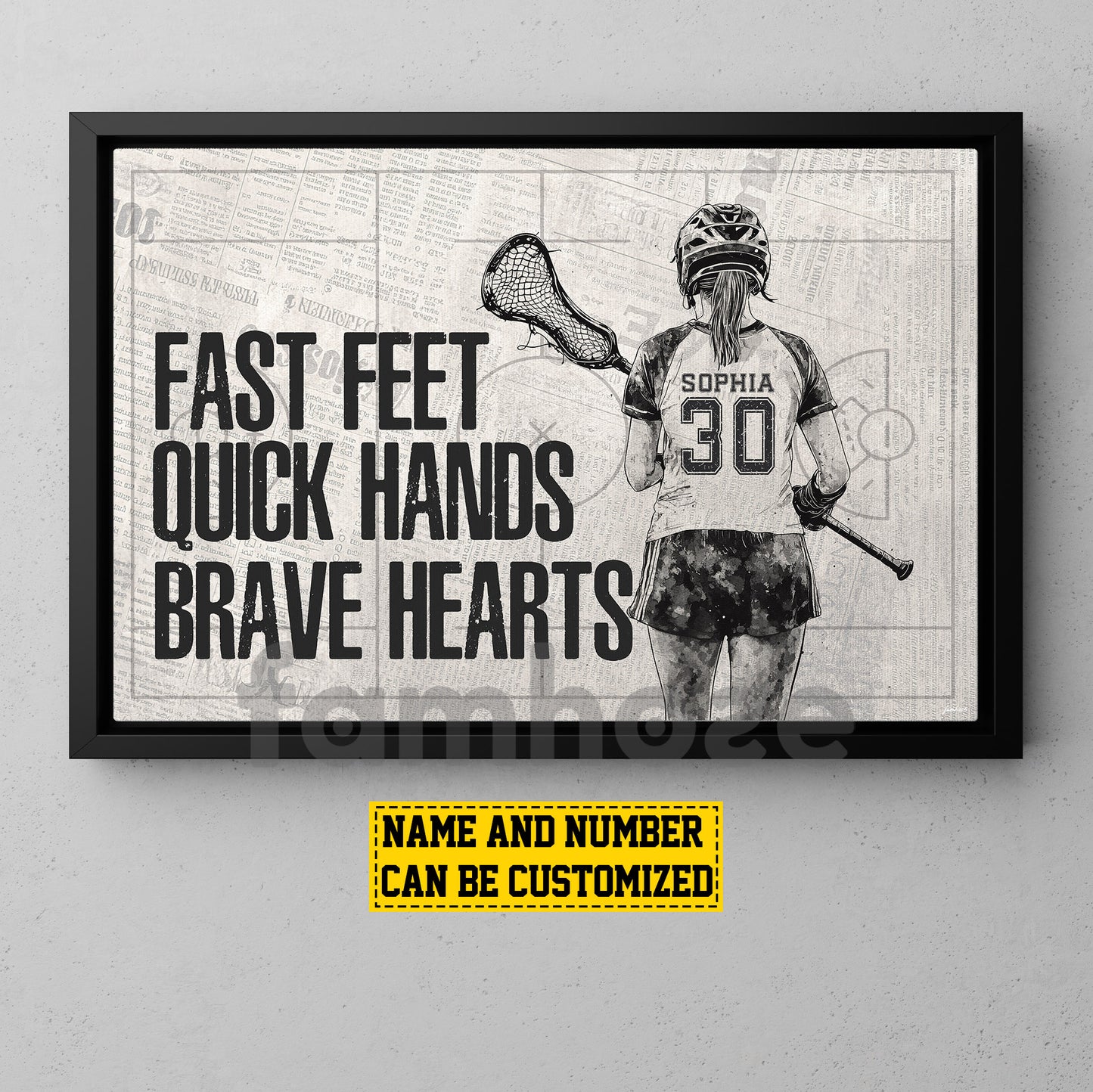 Personalized Lacrosse Girl Canvas Painting, Fast Feet Quick Hands Brave Hearts Sport Wall Art Decor, Poster Gift For Lacrosse Lovers
