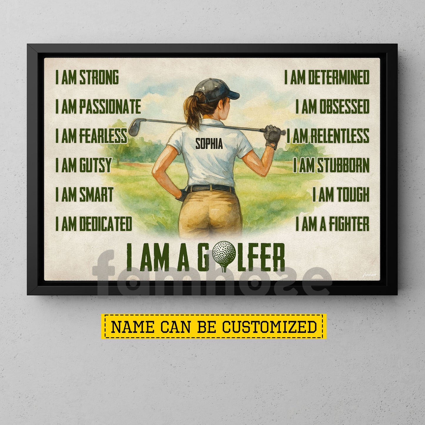 Motivational Personalized Golf Girl Canvas Painting, I Am A Golfer Sport Wall Art Decor, Poster Gift For Golf Lover