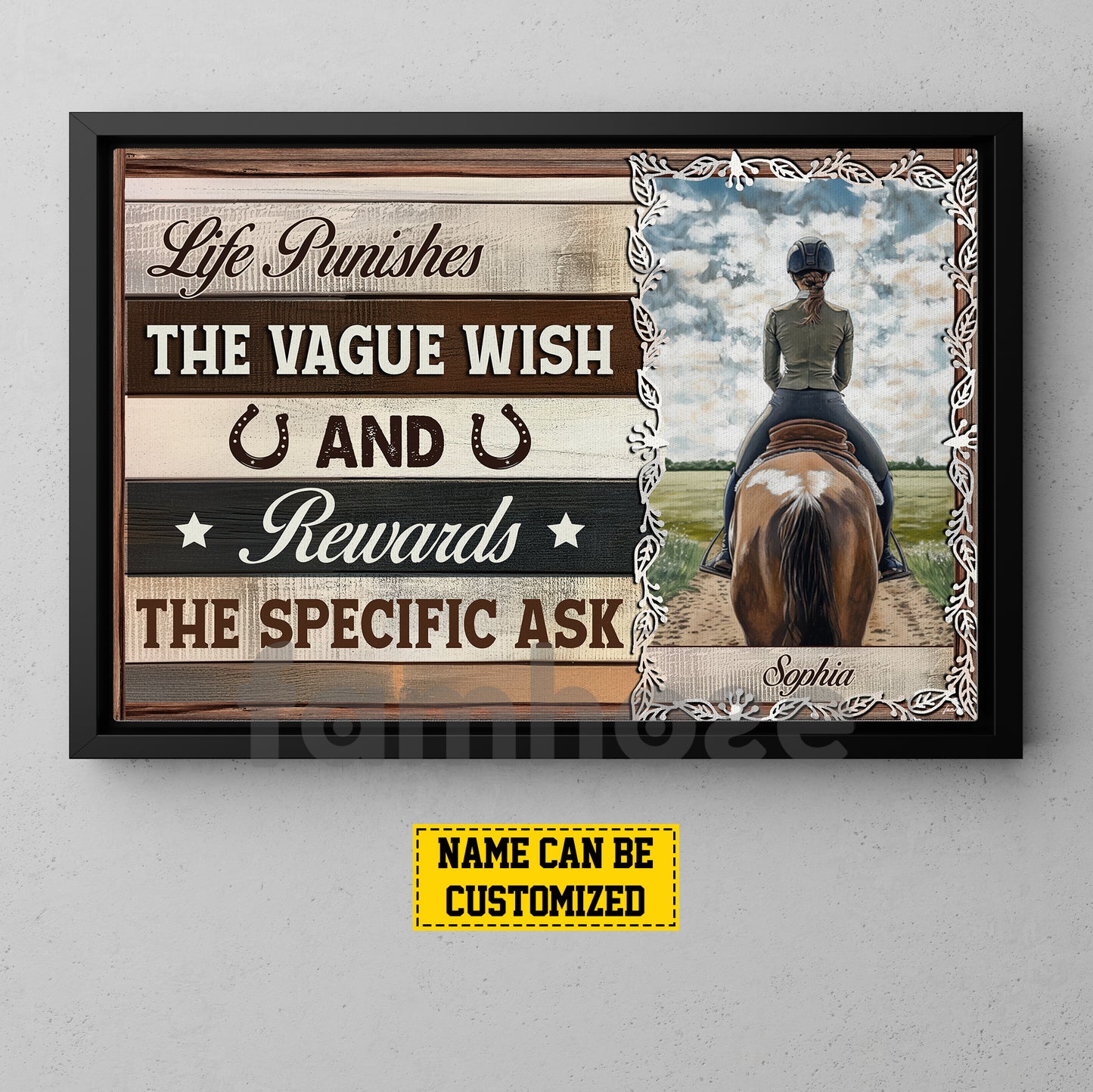 Motivational Personalized Horse Riding Girl Canvas Painting, Life Punishes The Vague Wish Wall Art Decor, Poster Gift For Horse Girl