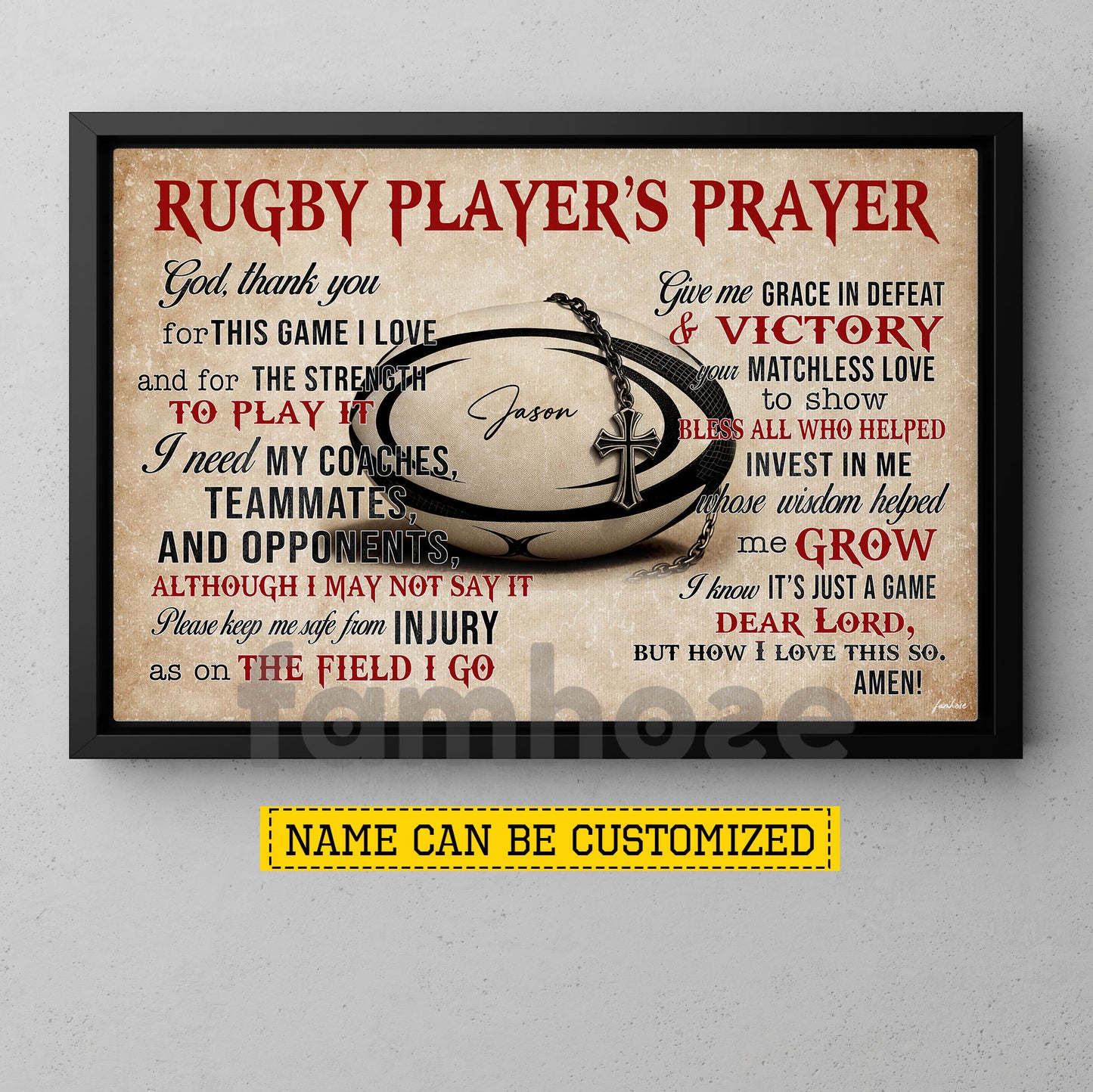 Personalized Rugby God Canvas Painting, Rugby Player's Prayer Sport Wall Art Decor, Poster Gift For Rugby Lover