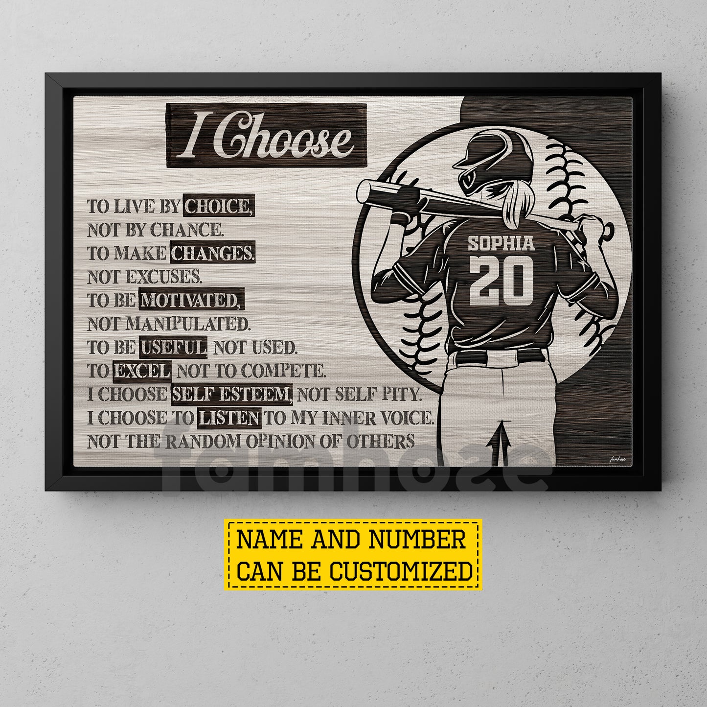 Personalized Softball Canvas Painting, I Choose To Live By Choice Sport Wall Art Decor, Poster Gift For Softball Lover